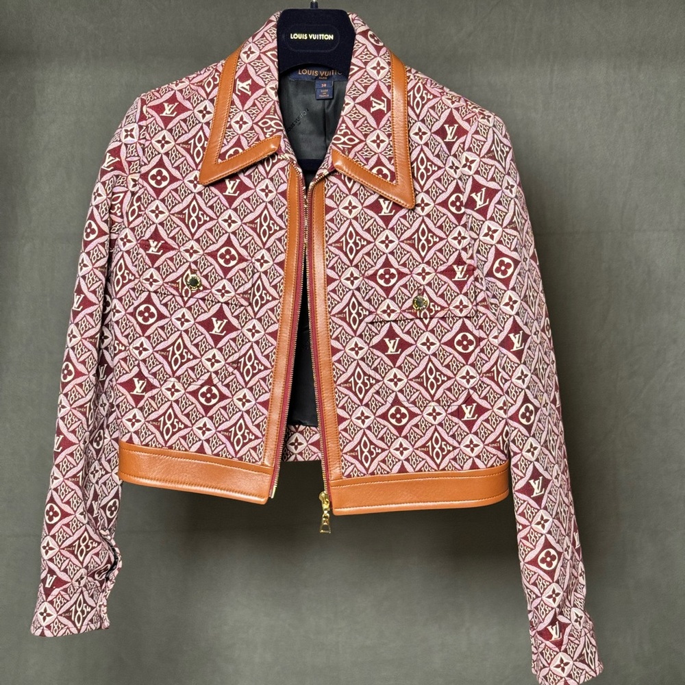 Louis Vuitton Women's Since 1854 Boxy Zipped Jacket in Burgundy & Brown Leather